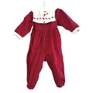 PEACHES ‘N CREAM Vintage Red White Polka Dot Romper Jumpsuit Sailor Collar - 4T